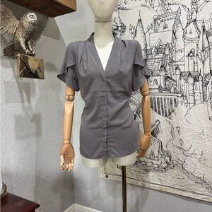 Calvin Klein Gray Fitted Ruffled Blouse